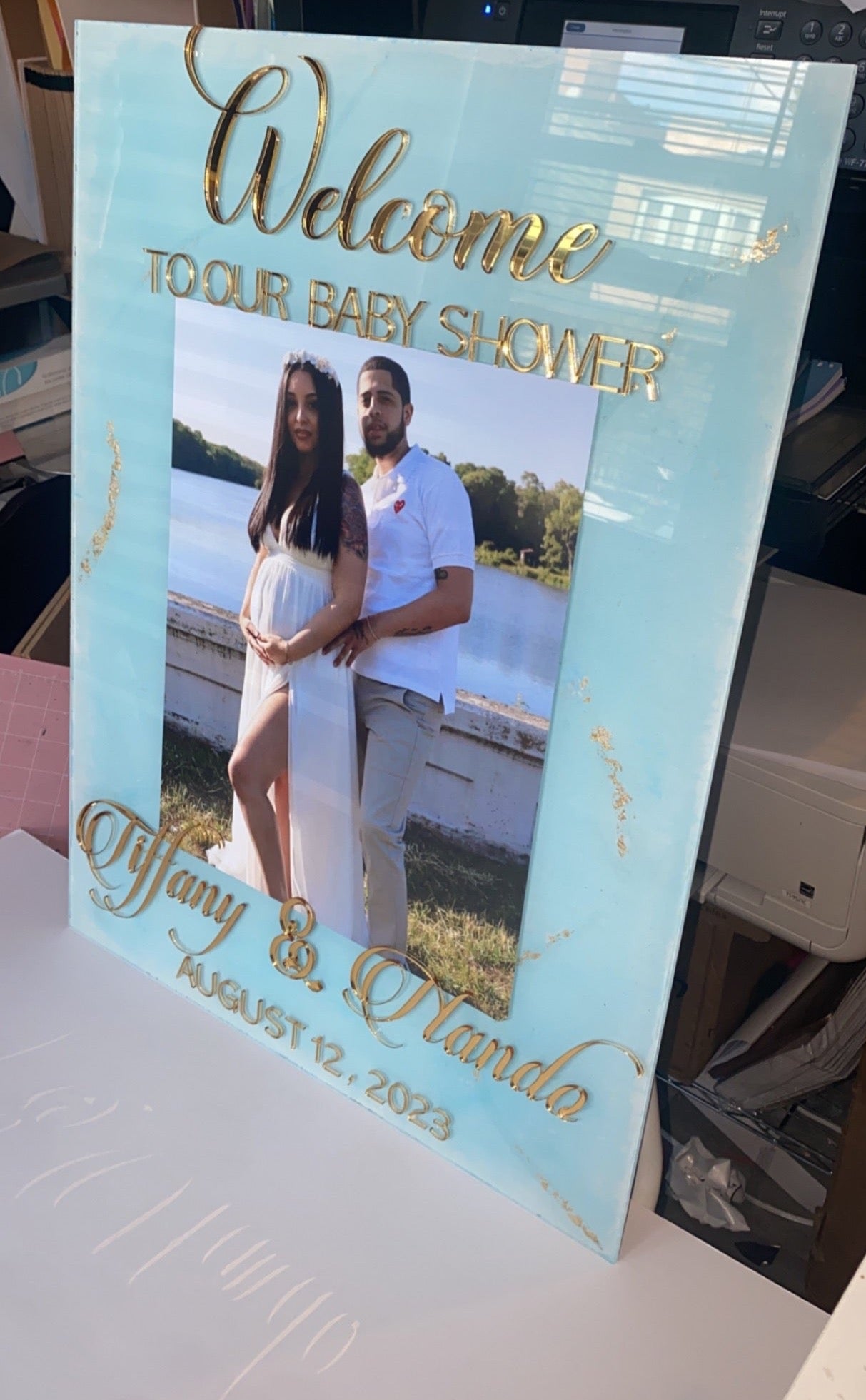 Acrylic welcome sign with picture