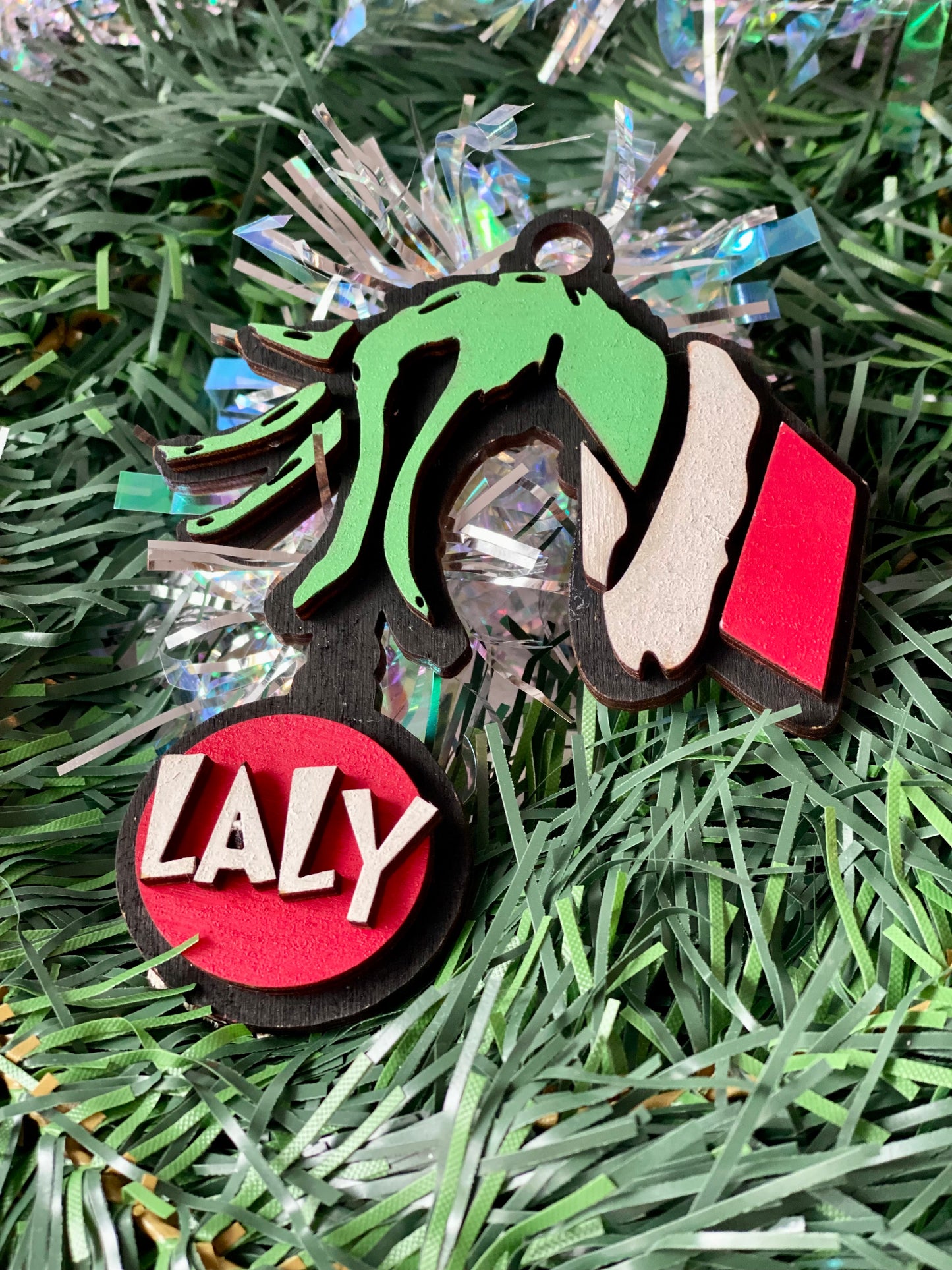 Grinch hand ornament