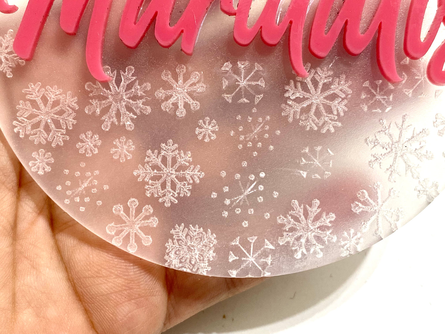 Personalized engraved Acrylic snowflake Pom