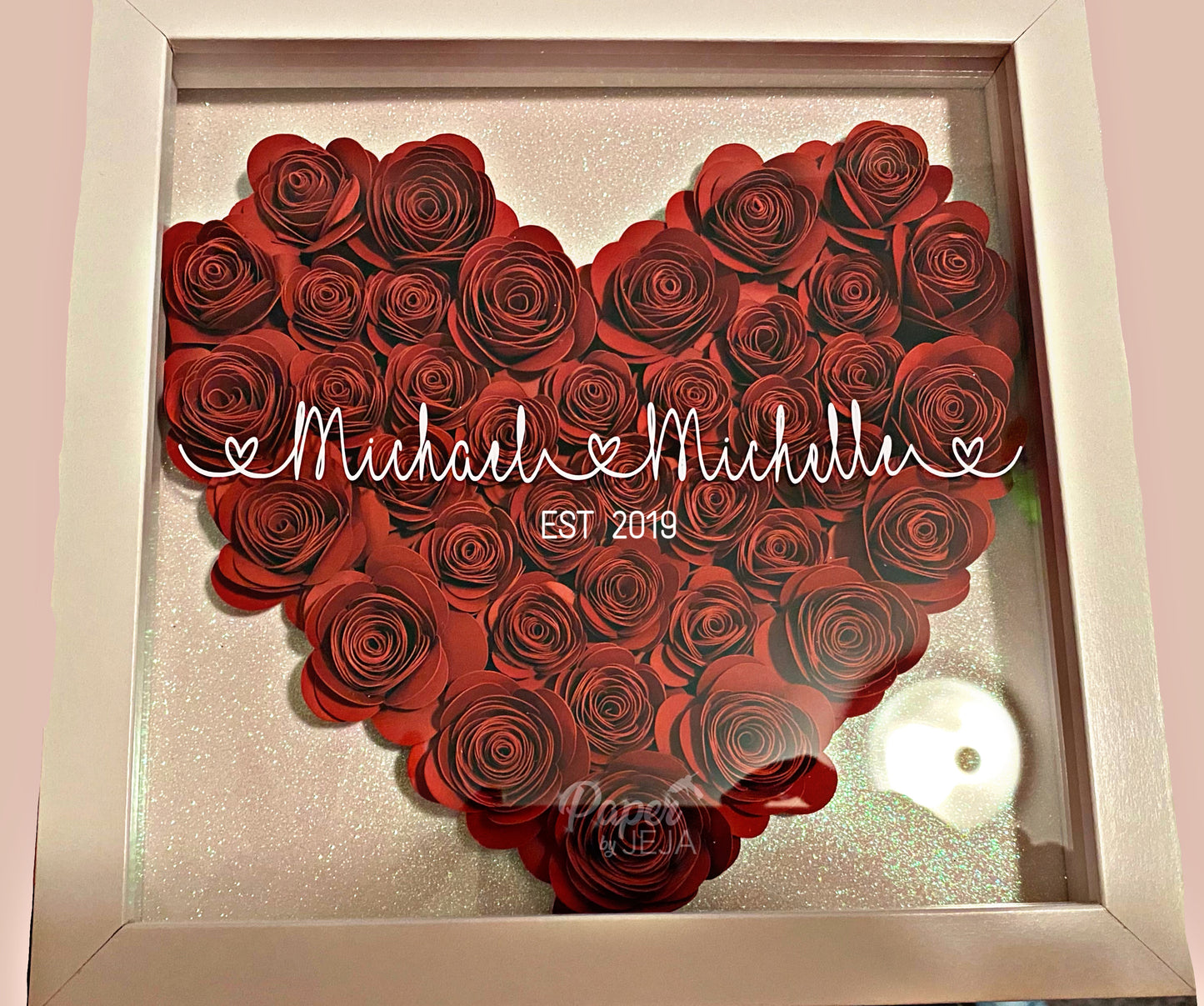 HEART SHAPED ROSETTE SHADOW BOX FRAME